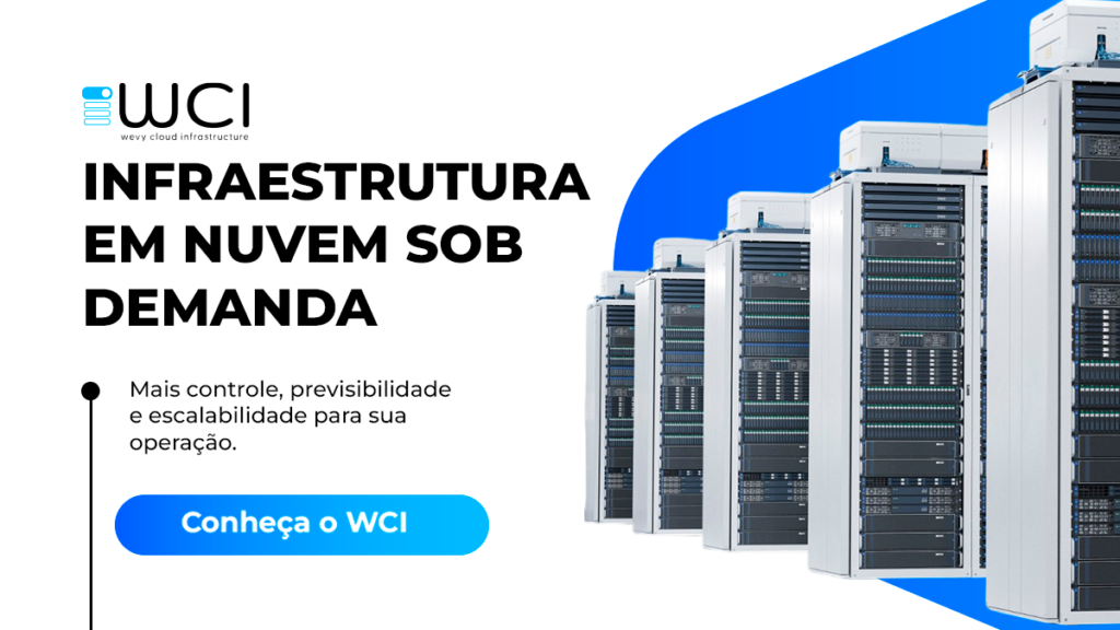 Infraestrutura em nuvem sob demanda, representada por servidores que oferecem controle, previsibilidade e escalabilidade para operações empresariais.